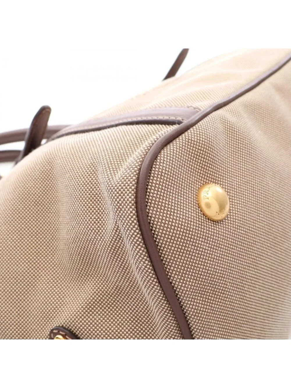 Prada Tote Bag Logo Jacquard 2-Way Beige Brown Canvas Leather Handle